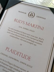 Vesper Martini Menue Bud's Bar Carmel ca