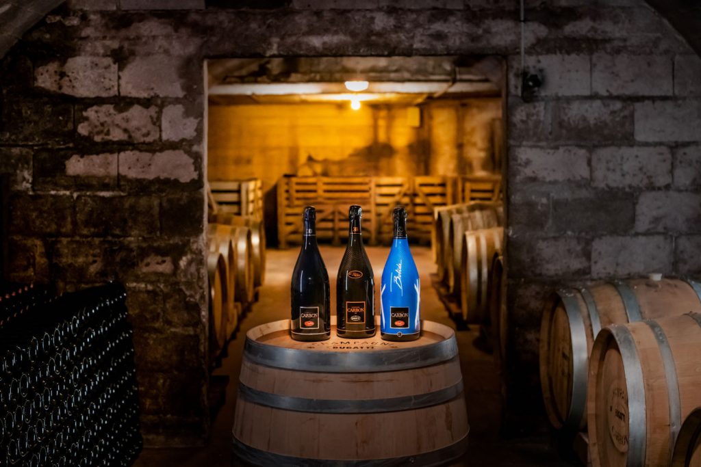 Bugatti Champagne in wine cellar