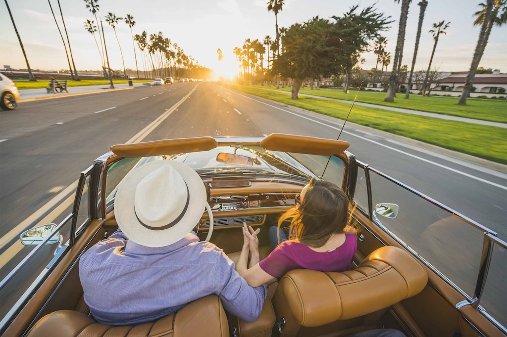 A couple driving