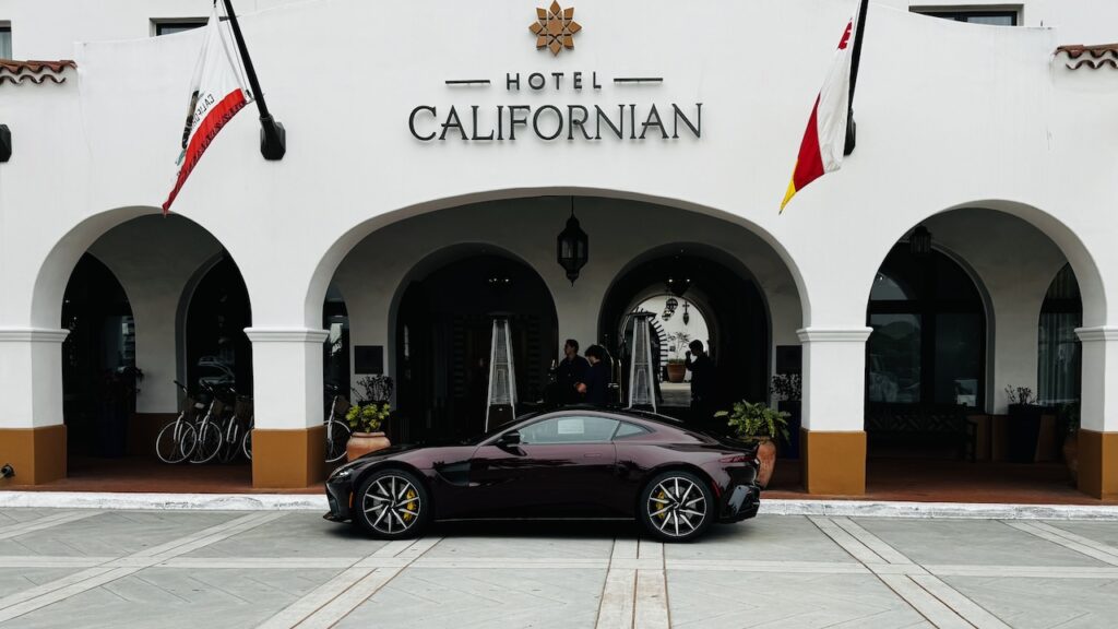 Sports car in front of hotel